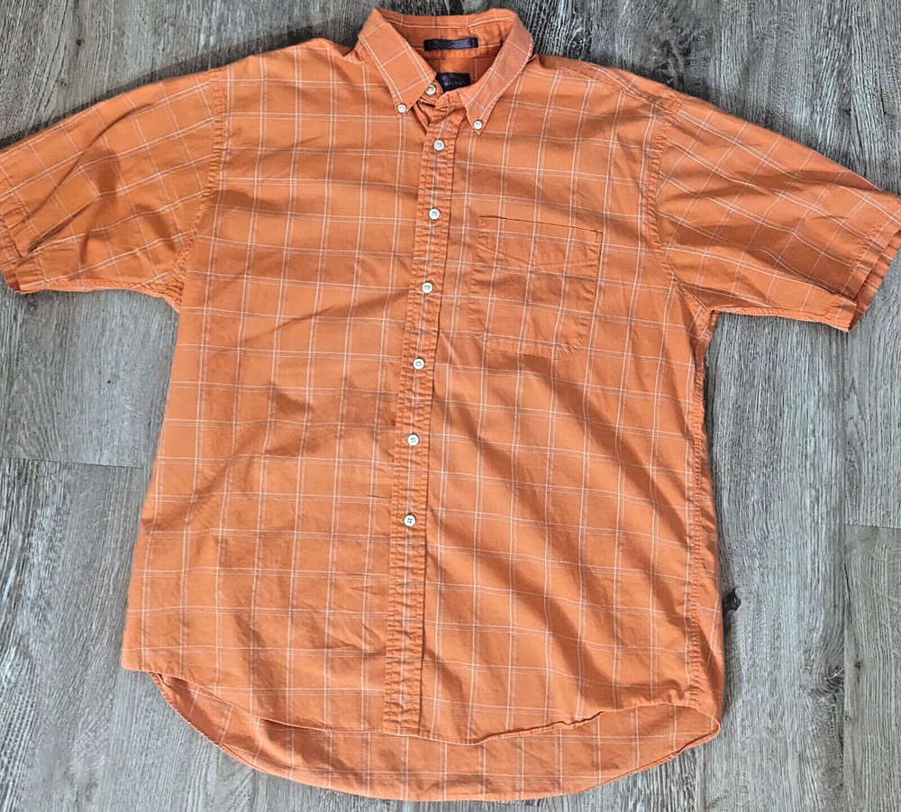 EUC Mens FORSYTH Orange Plaid Short Sleeve Shirt SZ XL 100% Cotton - Made Canada